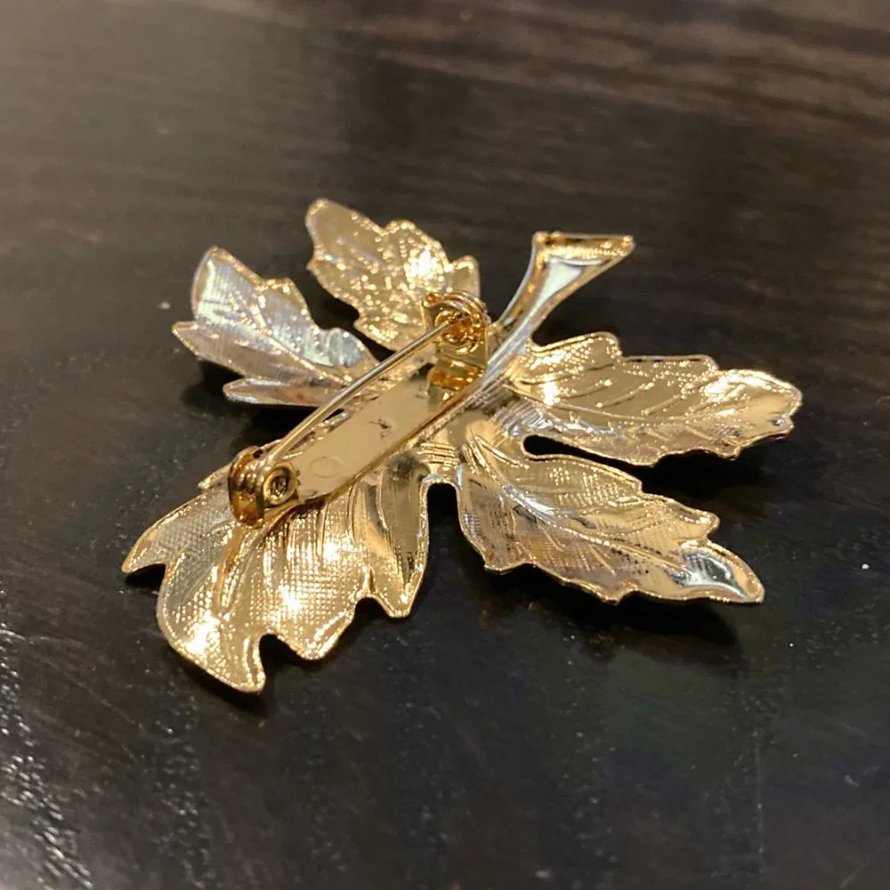 Gold Autumn Large Leaf Pin Brooch 2.25 Inch